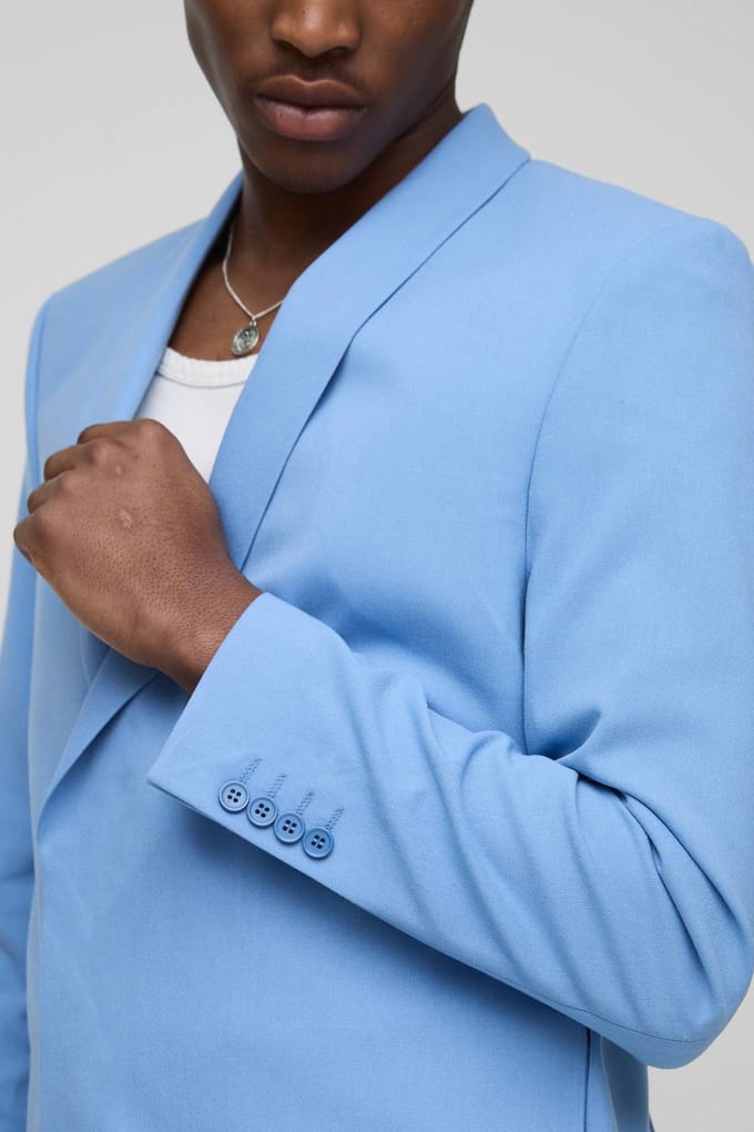 Straight Fit Asymmetrical Detail Suit Jacket | Light Blue | Size 48