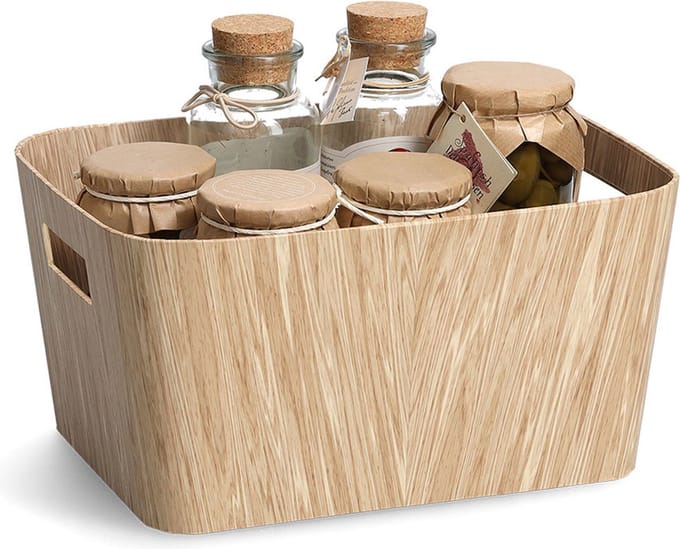 Zeller Present Kartonnen opbergbakken met houtlook - 14432 - Decoratief