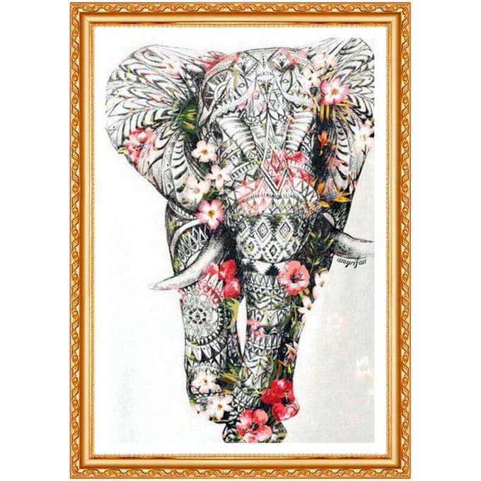 Peinture de diamant d'éléphant à faire soi-même, image de strass, fleur, point de croix, décoration de maison 20X30CM gray
