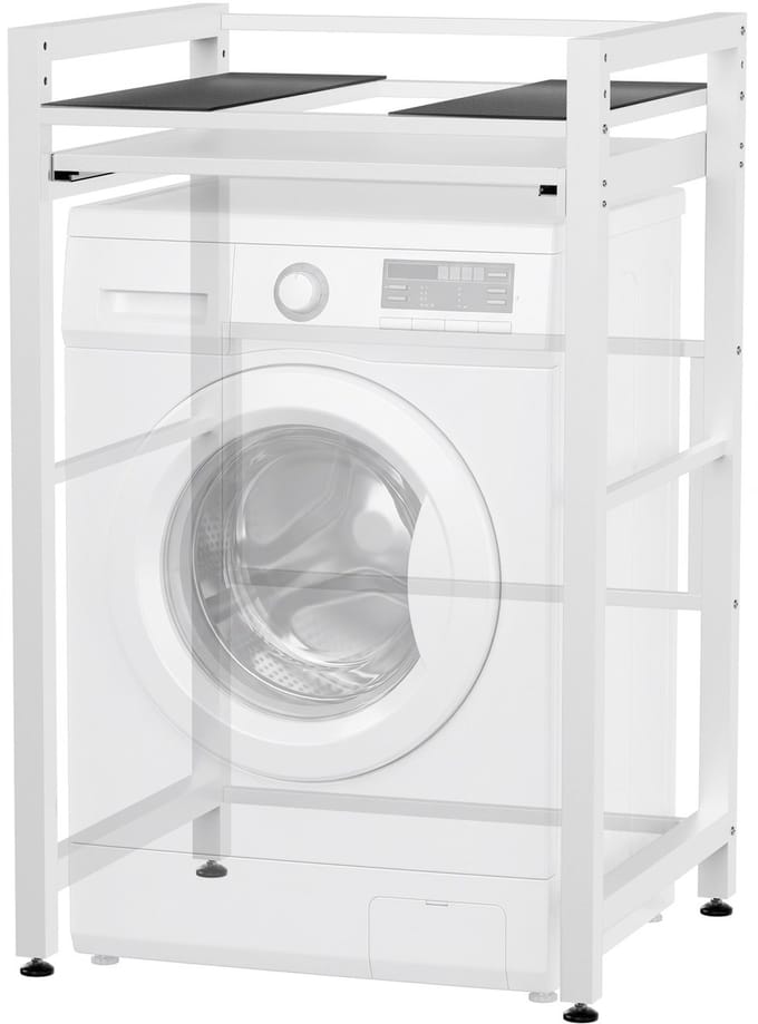 CLP Alara Wasmachinerek - Wasmachine Verhoger & Droger Stapelrek met Uitschuifbare Legplank - Universele Wasmachine Sokkel - wit