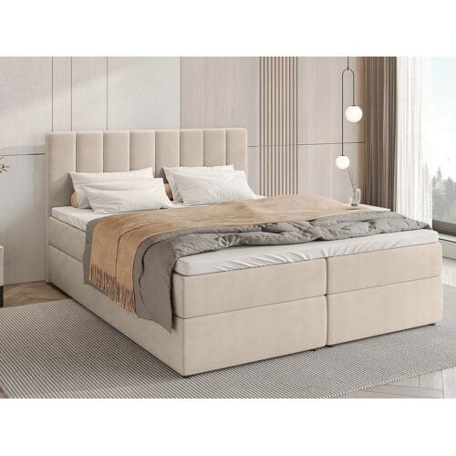 BroMARKT Boxspringbed met hoofdeinde, matras en dekmatras - DENVER - 160x200 - beige