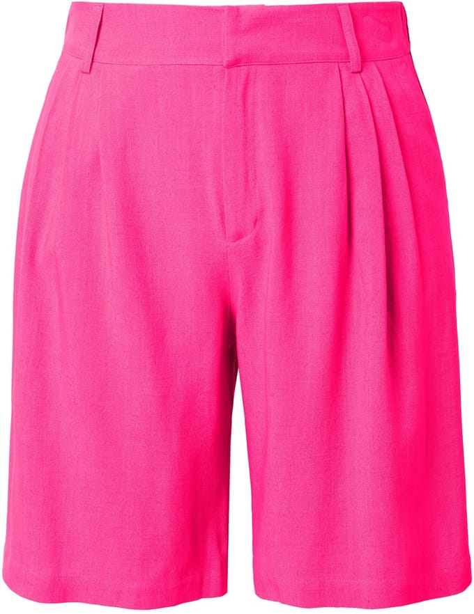 Studio Untold - Dames - Linnenmix bermuda wijde pijpen elastische tailleband - Neon roze - Maat 58