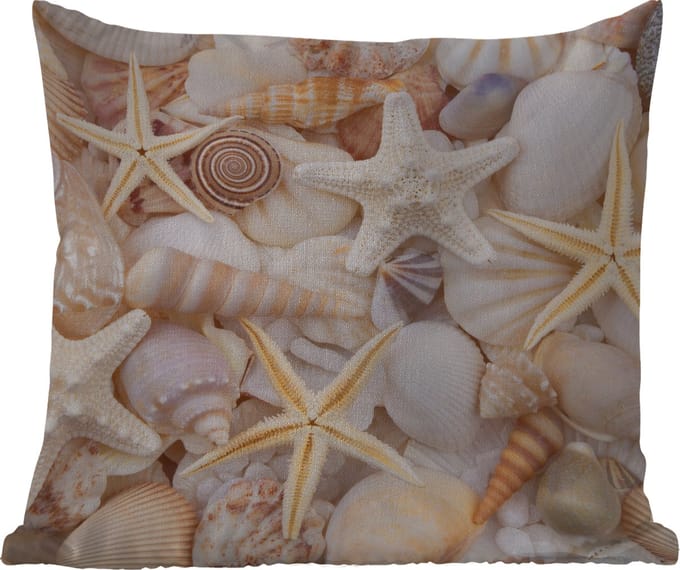 Tuinkussen - Zeesterren - Schelpen - Strand - Zomer - 40x40 cm - Weerbestendig