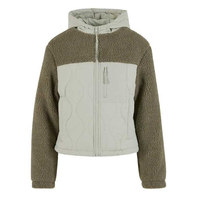 Urban Classics - Sherpa Crinkle Nylon Mix Jacket - 3XL - Groen/Grijs