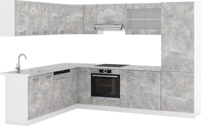 Vicco Hoekkeuken R-Line, Beton/Wit, 287 x 227 cm, WB Marmer