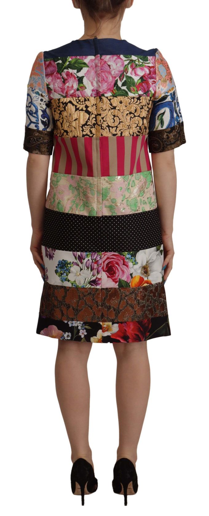 Dolce & Gabbana Multikleur Patchwork Bloemen Sheath Jacquard Mini Jurk Dameskleding