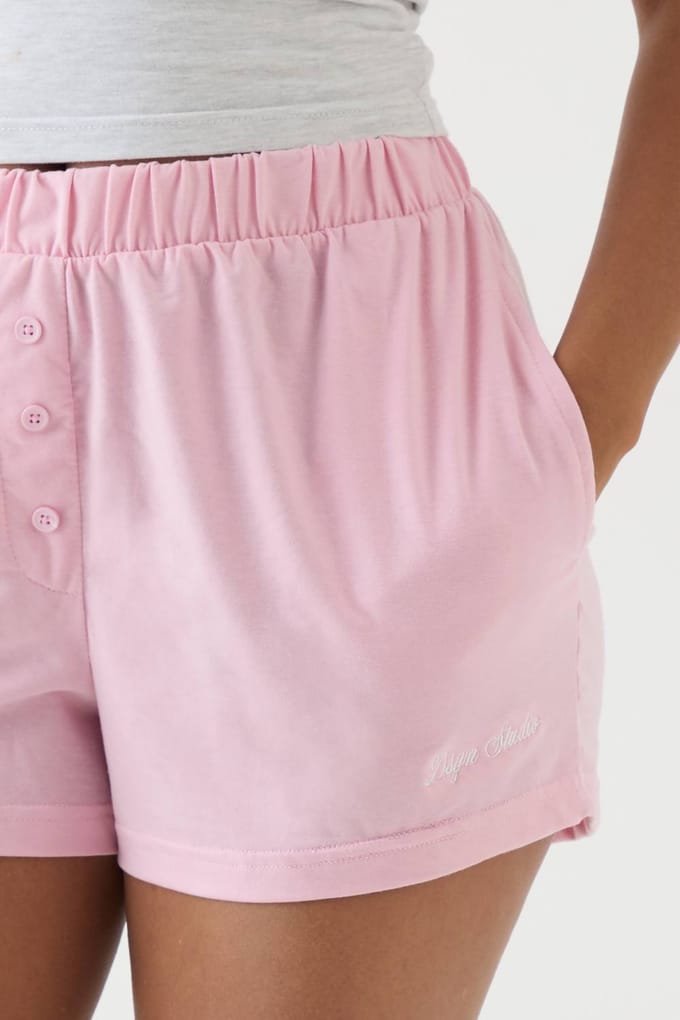 Dames Dsgn Studio Lounge Henley Knoop Superzacht Kort | Roze | Maat: 3XL