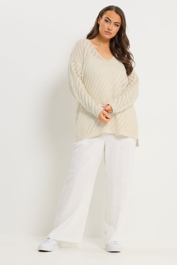 Yours Naturel Bruine Gebreide Top Met Lange Mouwen Size 46-48