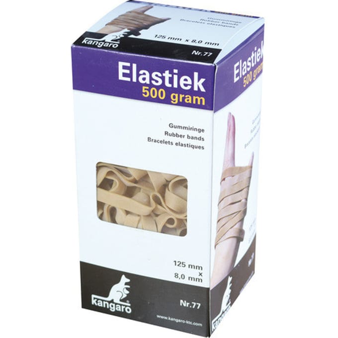 Kangaro elastiek - nr. 77 - 125 x 8 mm - 500 gram - naturel - brede elastieken - post elastiek