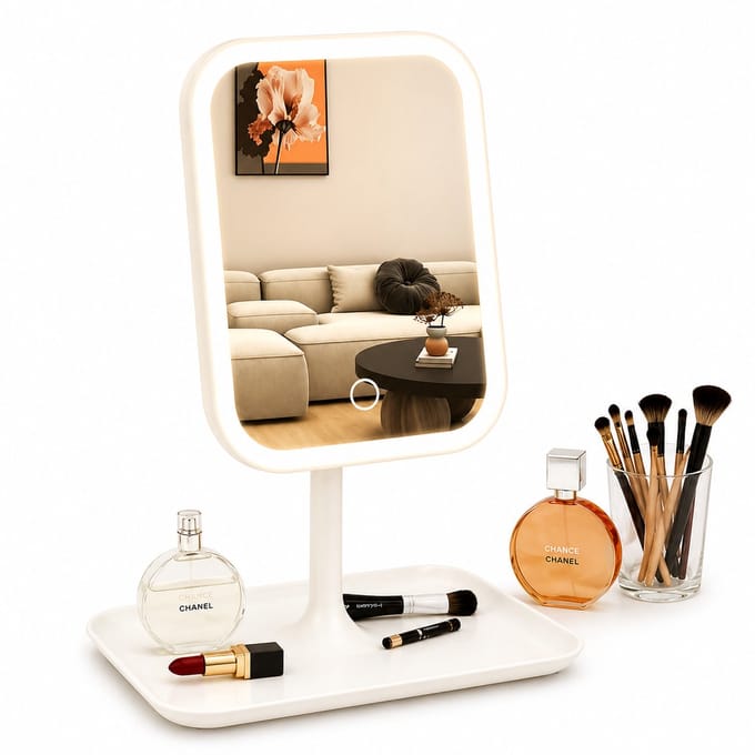 Make up spiegel - Make-up spiegel met verlichting - LED Licht - Drie lichtkleuren - Traploze dimfunctie - 360° draaibaar - Wit