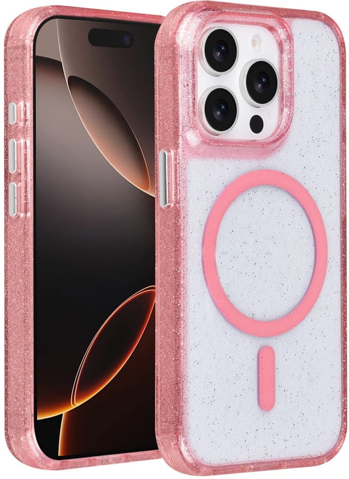 TUNIQ telefoonhoesje voor Apple iPhone 15 Pro - MagSafe met glitter - Roze