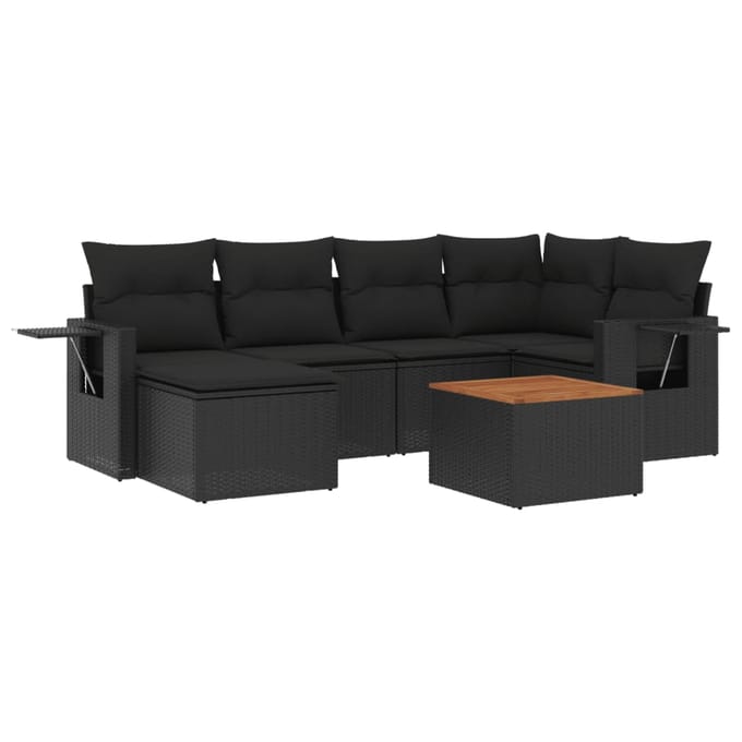 vidaXL - 7-delige - Loungeset - met - kussens - poly - rattan - zwart