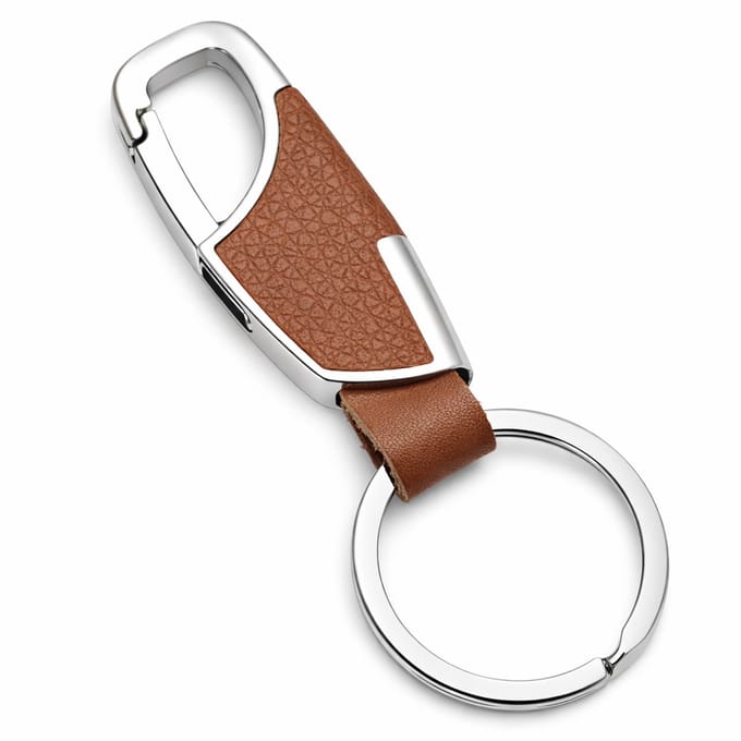 Sleutelhanger voor mannen van leer en staal met broekclip - bruin