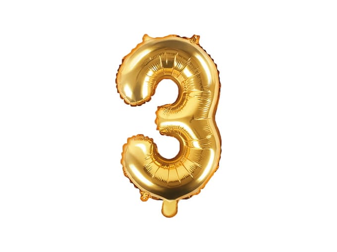 Partydeco - Folieballon nummer 3 Goud 35 cm