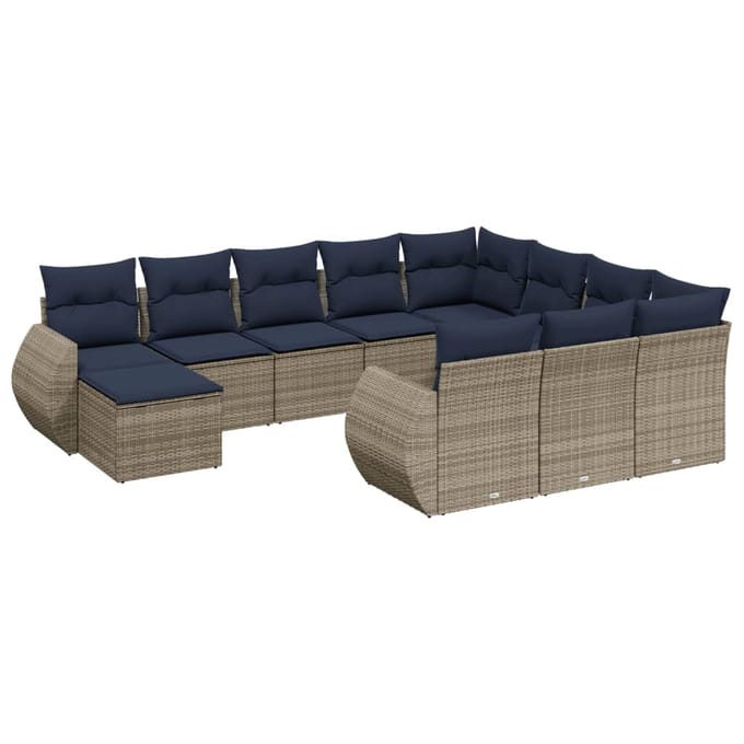 vidaXL - 11-delige - tuinbankset - met - kussens, - grijs - polyrotan
