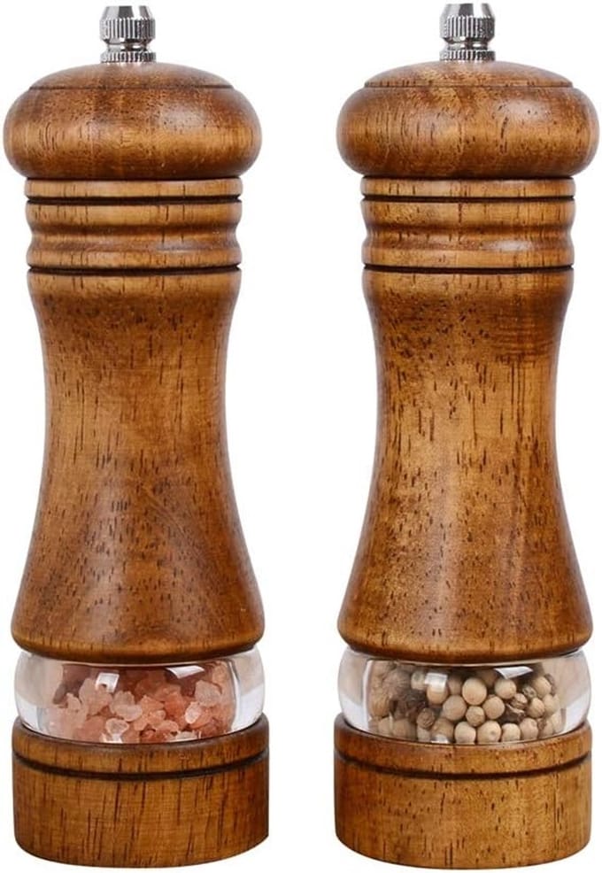 2-pack - Houten zout- en pepermolenset - Acryl vensterkeramiek, verstelbare maalgraad (6,5 inch)