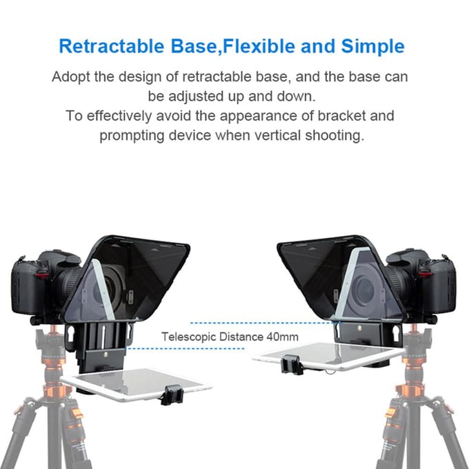 Bestview T3 Geüpgraded Smartphone Tablet DSLR Camera Teleprompter Prompter met Afstandsbediening Lens Adapter Ring Steunen zwart