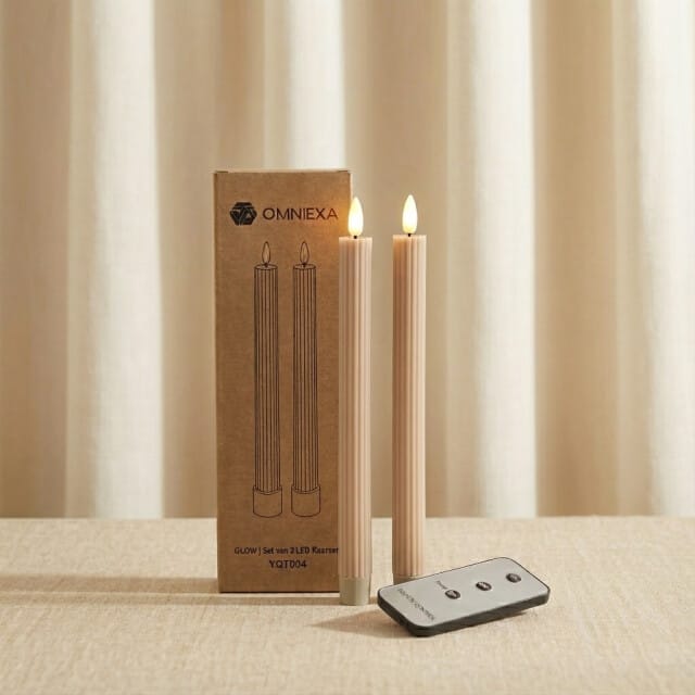 OMNIEXA LED Kaarsen Set van 3 - Echte Was - Afstandsbediening en Timer - 3D Vlam - Crème - 10-15 cm