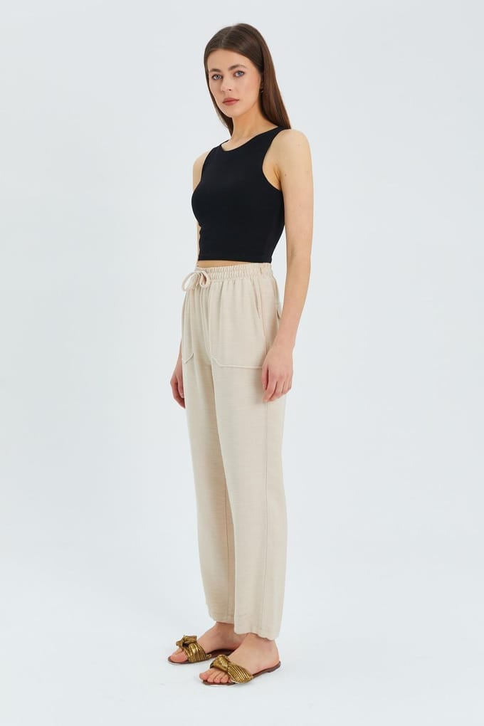 Hoge Taille Wortelstof Broek met Touw Taille