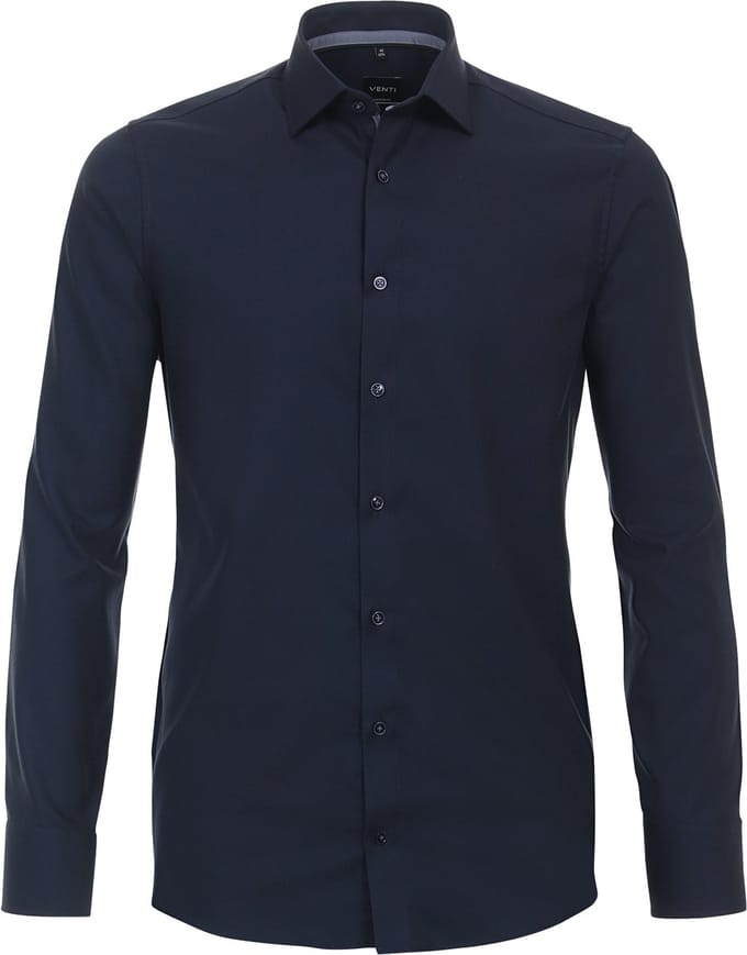 VENTI modern fit overhemd - structuur - blauw - Strijkvriendelijk - Boordmaat: 45