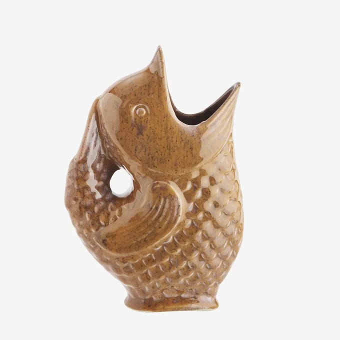 Madam Stoltz - Stoneware Vis Vaas - Oranjebruin - Waterkaraf