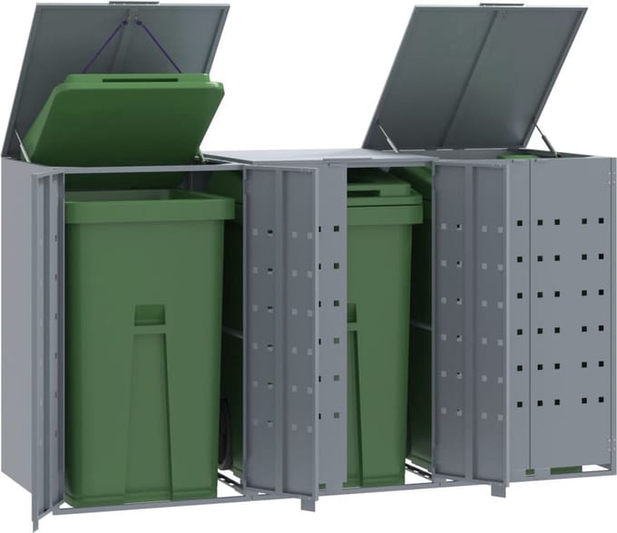 Kliko ombouw - UV-bestendig - Container - Berging - 3 Afvalbakken - Staal - Weerbestendig - Grijs