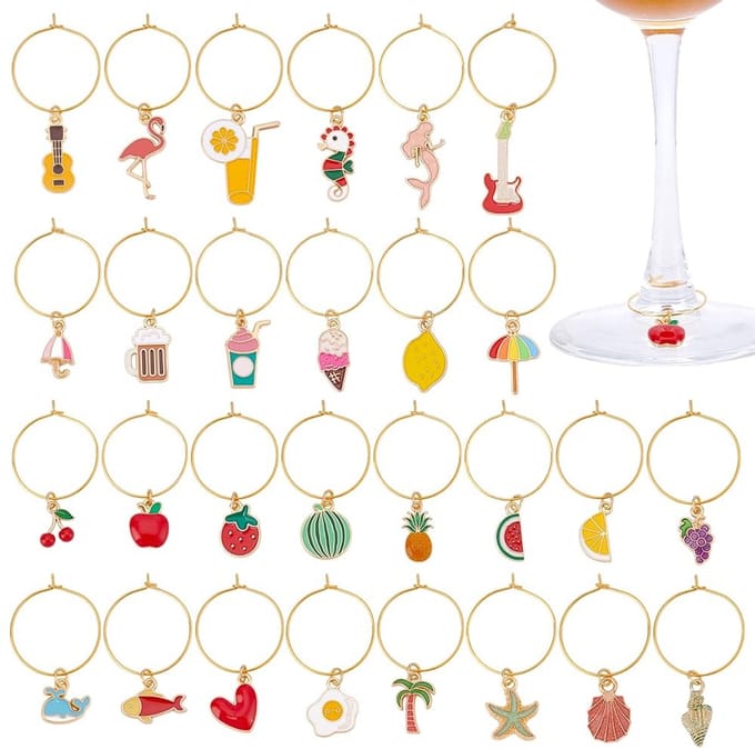 Dailygoods - Set van 28 Grappige Wijnglas Bedels voor Feestjes