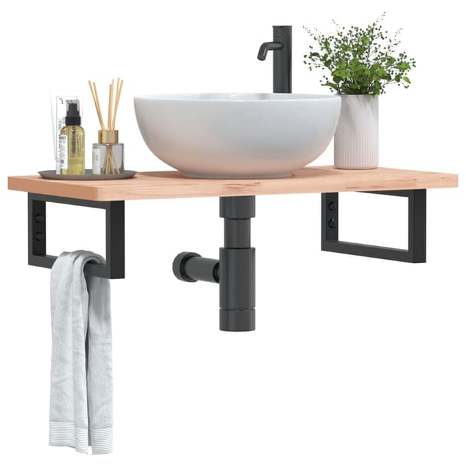 vidaXL - Badkamer - wandschap - staal - en - massief - beukenhout