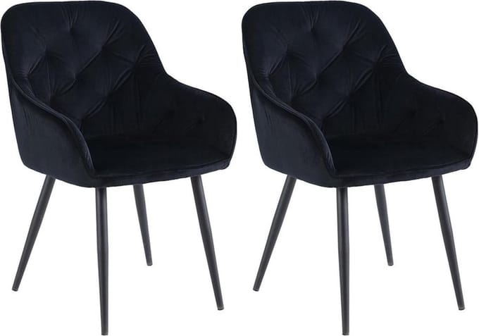 Colenis® - Iris Eetkamerstoel - Set van 2 - Zwart - Fluweel - Velvet - Met armleuning