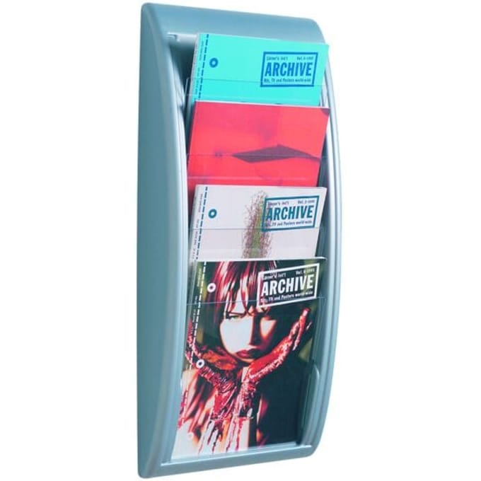 Paperflow Quickfit folderwandhouder, 5 vakken in DIN A5 formaat, B 228 x D 95 x H 650 mm, polystyreen, grijs