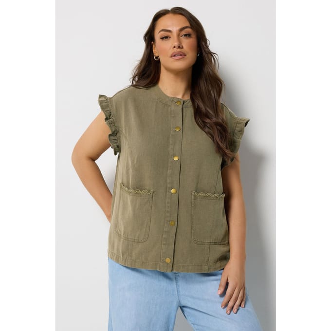 Yours Kakigroene Denim Gilet Size 48