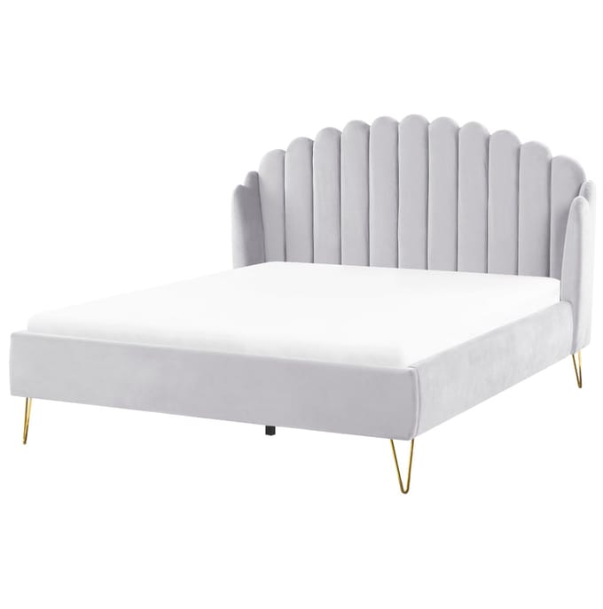 AMBILLOU - Tweepersoonsbed - Lichtgrijs - 160 x 200 cm - Fluweel