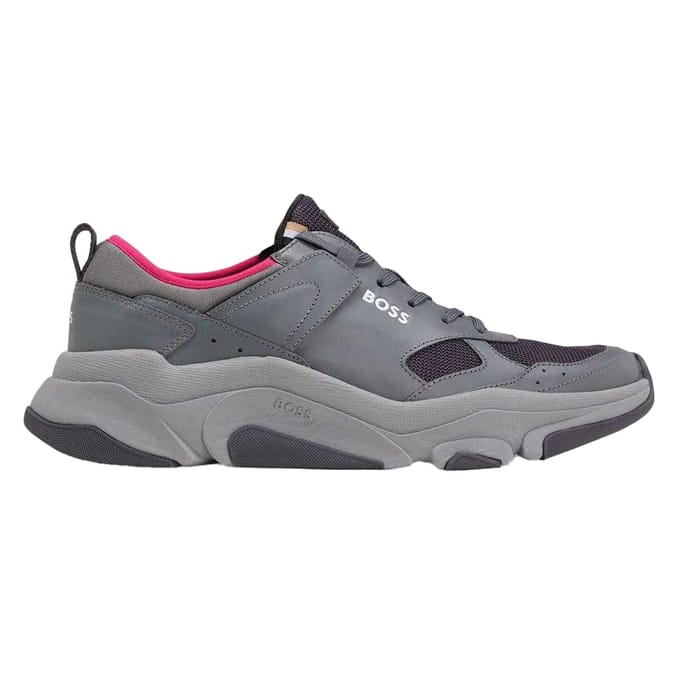 Hugo Boss Heren Asher Leren Hardlooptrainers (Grijs)
