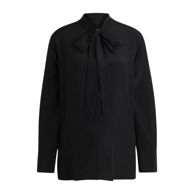 Boss Damesblouse met lange mouwen en strik in de hals (Zwart)