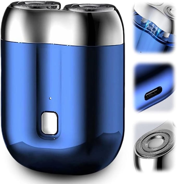 Upgrade Pocket Scheerapparaat – Mini Dubbel Hoofd – USB Oplaadbaar – Waterdicht – Compact Draagbaar – Blauw