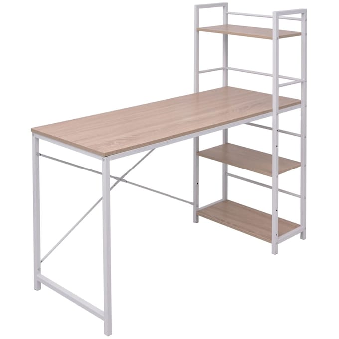 vidaXL - Bureau - met - boekenkast - 4-laags - eikenkleurig