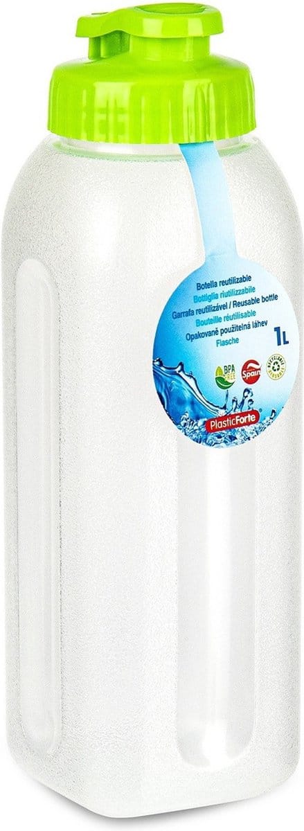 Plasticforte Drinkfles/waterfles/bidon - 1000 ml - transparant/groen - kunststof