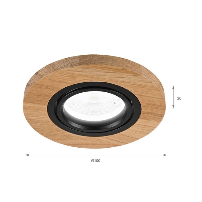 Lamkur Plafond inbouwlamp Tobby, Ø 10 cm, set van 3, eikenhout GU10