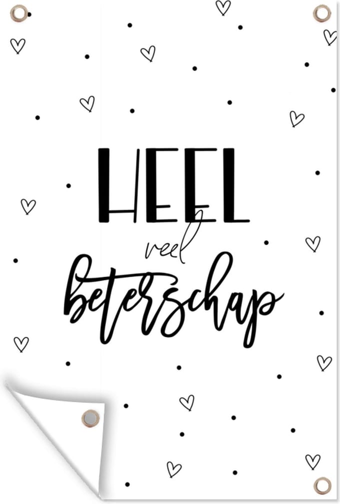 Tuinposters buiten Beterschap - Quote - Stippen - Hartjes - 60x90 cm - Tuindoek