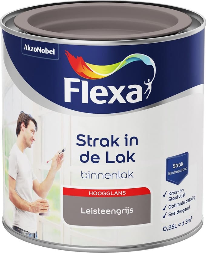 Flexa - Strak in de Lak - Watergedragen - Hoogglans - leisteengrijs - 0,25 liter