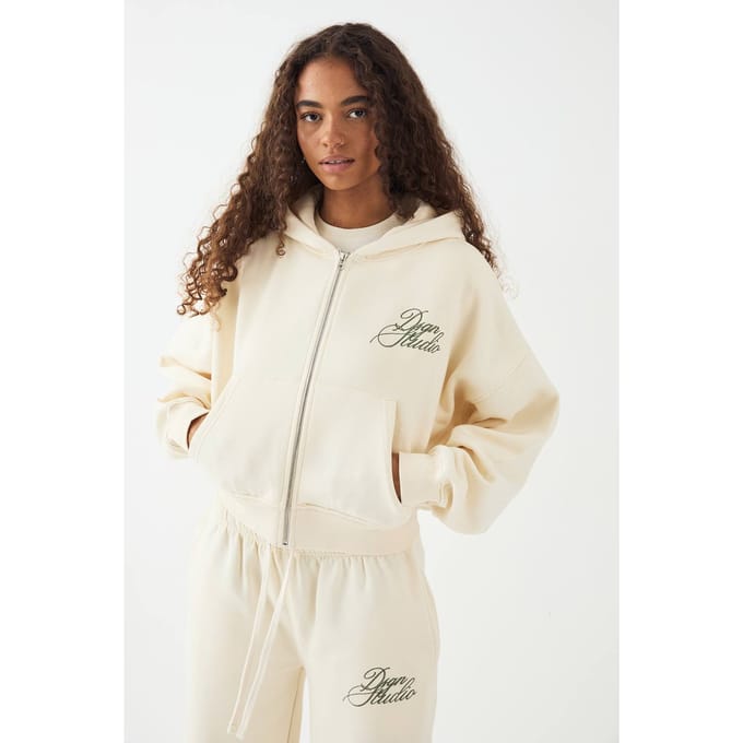 Dames DSGN Studio Script Boxy Ritshoodie | Cream | Maat: XL