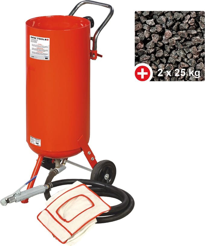 Mobiele straalketel + 50 kg aluminiumsilicaat straalmiddel MW Tools CAT02010PACK1