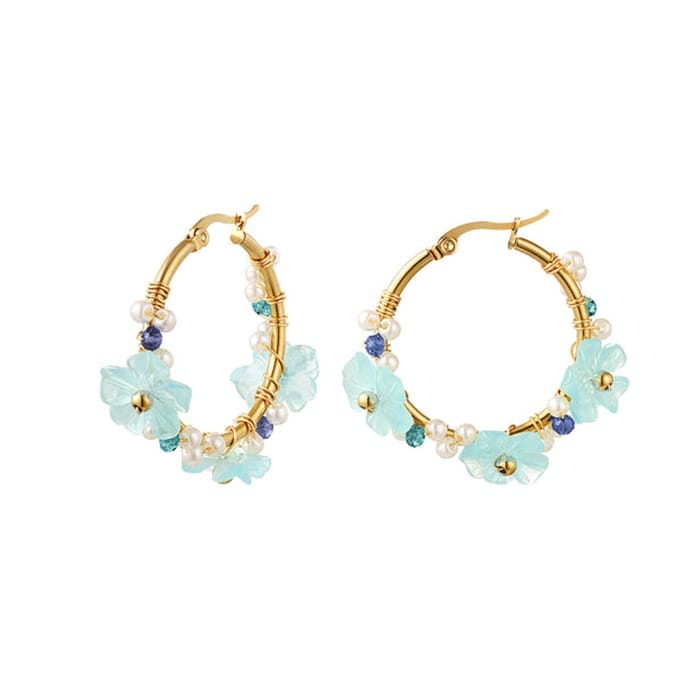 Bijoutheek Oorringen Bloemen Met Parels blauw