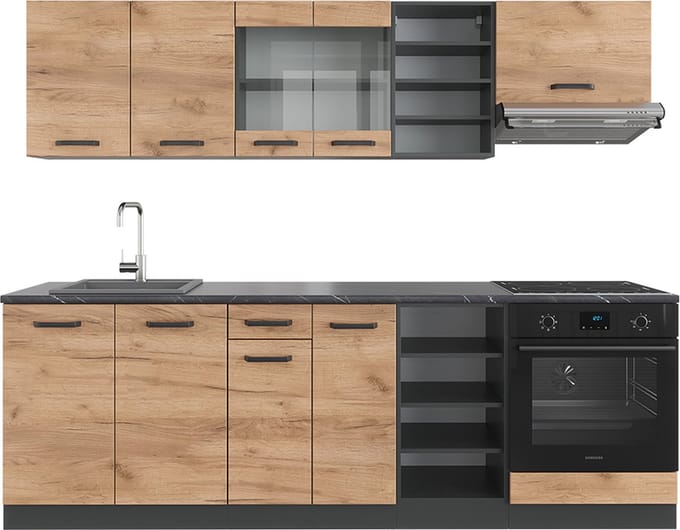 Vicco R-Line Complete keukeneenheid – 240 cm, WB Antraciet Eik goud/antraciet