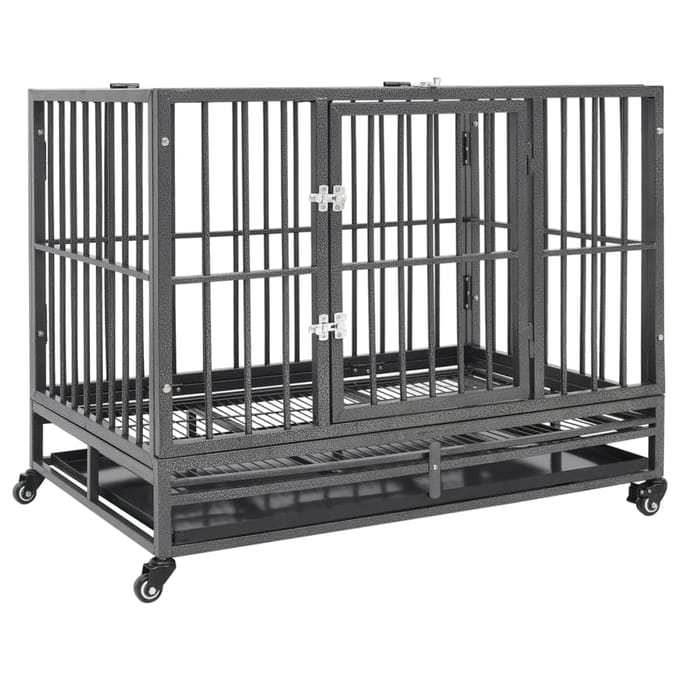 vidaXL - Hondenbench - met - wielen - 102x72x85 - cm - staal