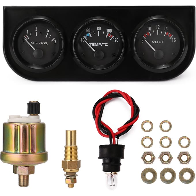 52MM 3-in-1 Voltmeter + Watertemperatuurmeter + Olietemperatuurmeter Kit Voltmeter of Olietemperatuurmeter zwart