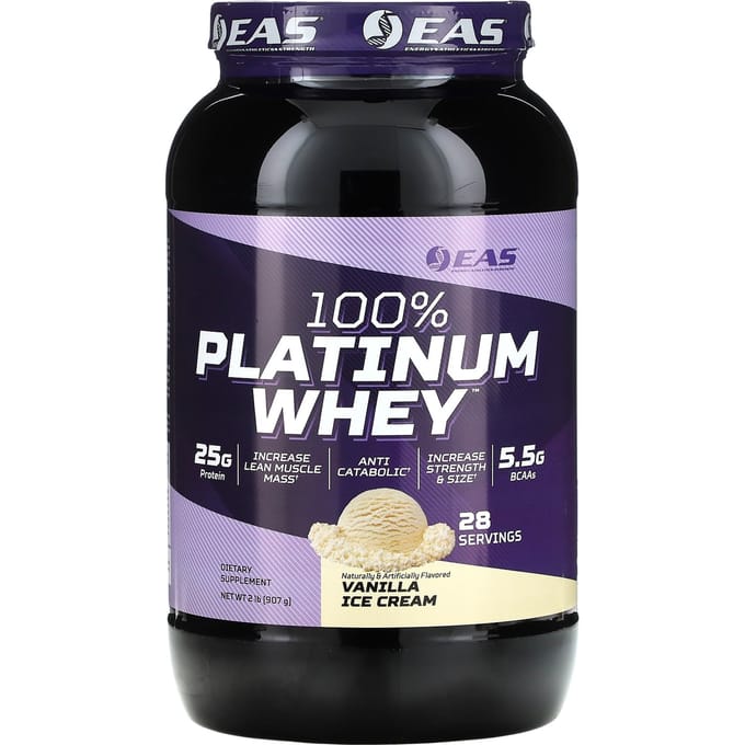 EAS, 100% Platinum Whey, Vanille-ijs, 2 lbs (907 gram)