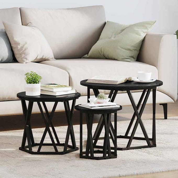 vidaXL - Nestende - Side - Table - 3 - st - Zwart - Eiken - 53 - x - 53 - x - 40 - cm