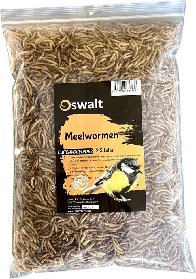 Oswalt Meelwormen - Gedroogd - 2,5 Liter - Buitenvogelvoer