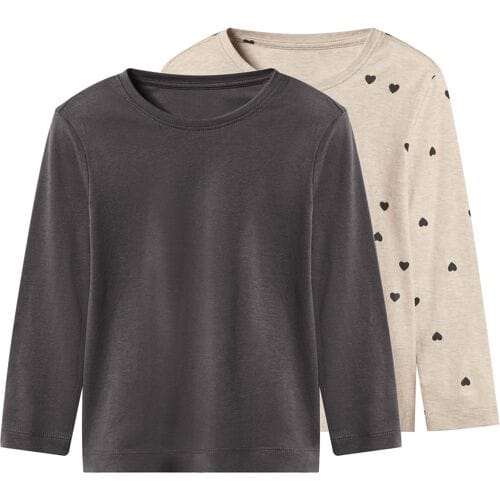 LUPILU Set van 2 kinder longsleeves (patroon/donkergrijs, 122/128)